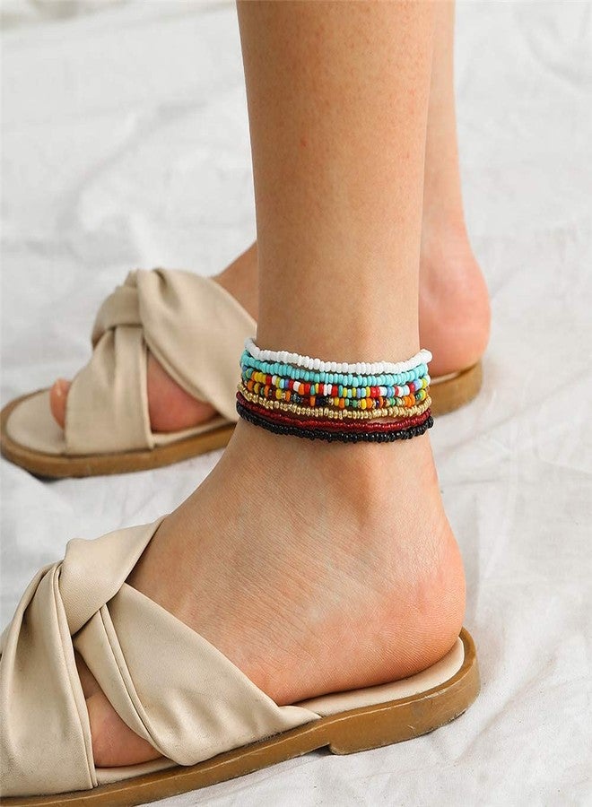 kelistom Boho Anklet for Women Handmade Elastic Beaded Ankle Bracelets for Women Summer Foot Jewelry (7PCS) - Image 2